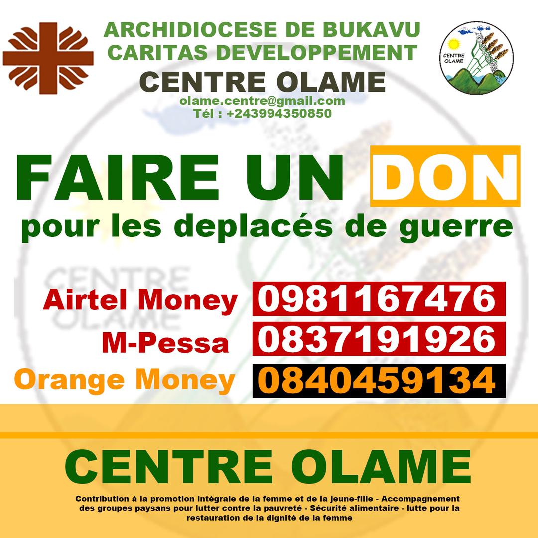 Crise humanitaire dans l'Est de la RDC : le centre Olame lance un appel à la solidarité